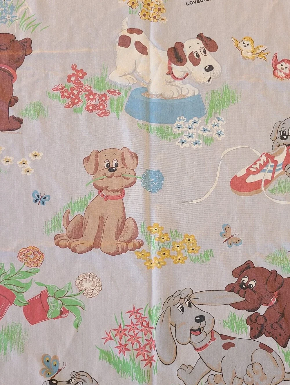 Pound Puppies Twin Sheet  Flat Sheet Vintage 1985 Fabric Clean Made In USA